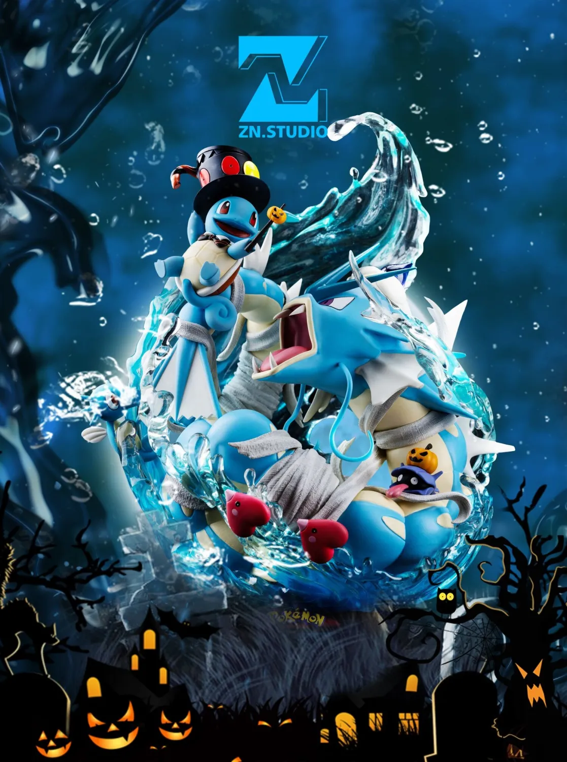 4019f2b08abf57f0 【Pre Order】ZN Studio Pokemon Halloween Bulbasaur Squirtle Magician Resin Statue Deposit - Image 1