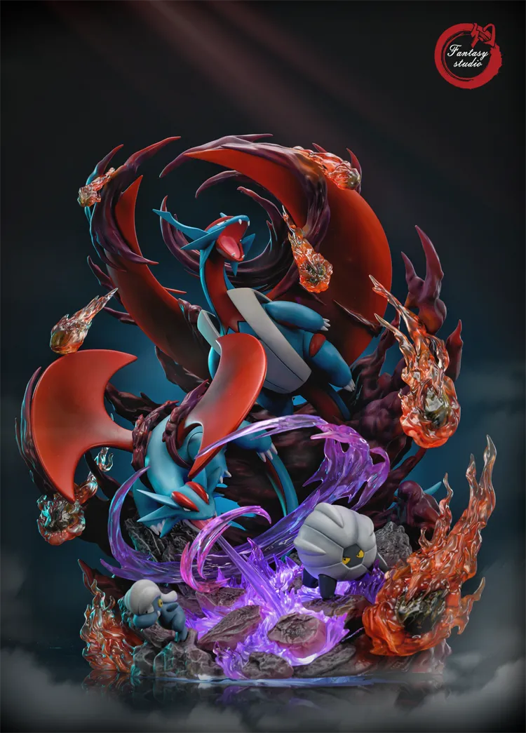 984837565f54201b 【In Stock】Fantasy Studio Pokemon GX Evolution Series Chapter 7 Salanance Family Dragon Resin Statue - Image 1