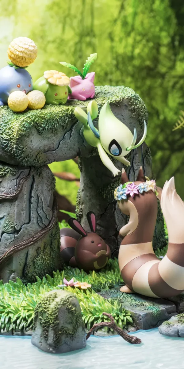 【Pre order】Moon Shadow Studio Pokemon Mysterious forest Celebi Hoppip Sentret Family Resin Statue Deposit