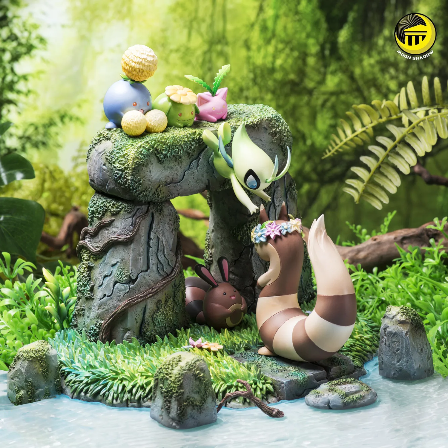 d46c78db62d55937 【Pre order】Moon Shadow Studio Pokemon Mysterious forest Celebi Hoppip Sentret Family Resin Statue Deposit - Image 1