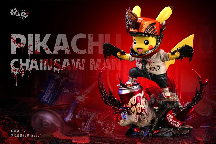 ada7027e63307063 【Pre order】WanJie Studio Pokemon Pikachu Cos Chainsaw Man-Denji Resin Statue - Image 1