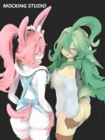 Zhu Yi Wan Jia Studio – Furry Sylveon x Leafeon Pokémon Themed Resin Collectible