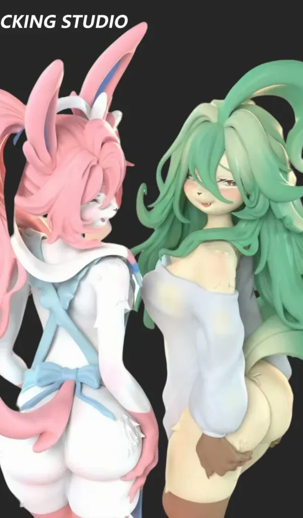 Zhu Yi Wan Jia Studio – Furry Sylveon x Leafeon Pokémon Themed Resin Collectible