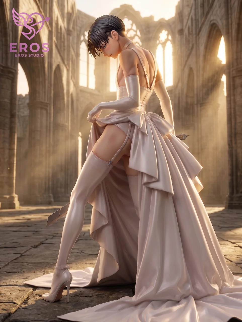 5229db6cfdf054c2 【Pre order】EROS Studio 1/6 Attack On Titan Levi Ackerman Wedding Dress GK Statue - Image 1
