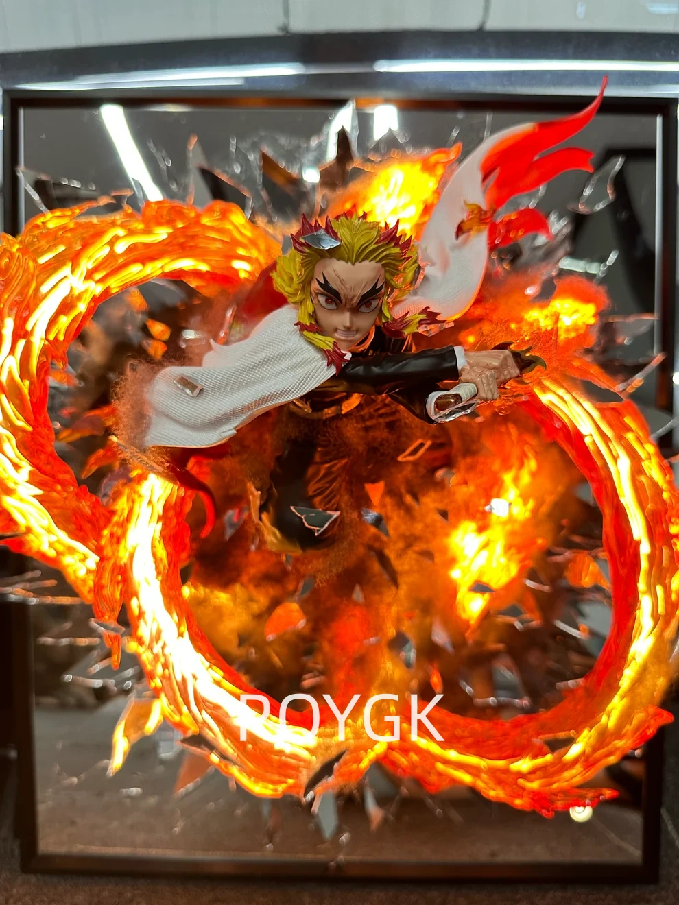 image_05fbb7e7-9515-4f13-b387-d4affa48ca00 Demon slayer Rengoku Kyoujurou striking from broken mirror 50*60cm - Image 1