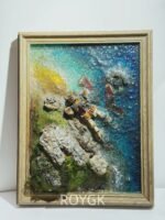 Damaged Gundam × Coastal Seascape 3D Miniature Wall Art