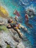 Damaged Gundam × Coastal Seascape 3D Miniature Wall Art - Image 2